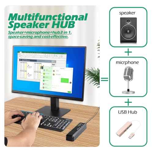 3 in 1 USB Computer Speaker with Microphone, PC Laptop Desktop Conference Speaker with Mic for Smart Home Office and Online Study£¬360 Degree Enhanced Voice Pickup, Noise Reduction (Modern)