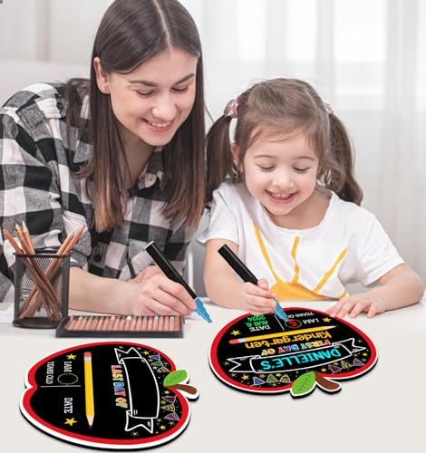 JUESMOS Black First & Last Day of School Chalkboard Sign with Liquid Chalk Markers - Double-Sided Reusable Classroom Photo Prop