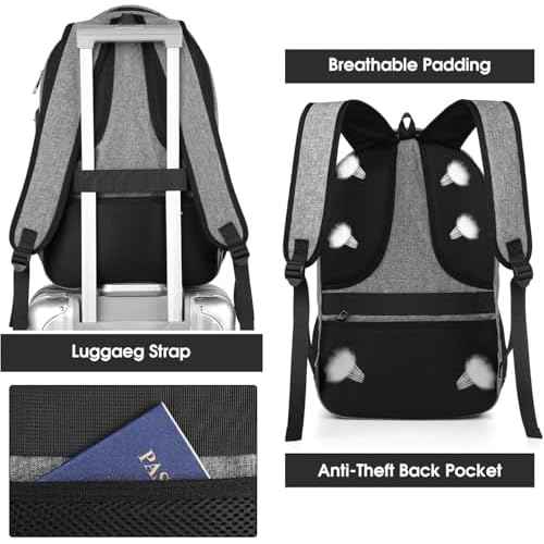 BIKROD Laptop Backpack for Men and Women, 17 Inch Large School Backpacks for Teens, Business Anti Theft Durable Travel Back Pack, Water Resistant Computer Bag with USB Charging Port, Grey