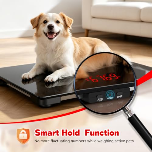 RAOYAN Black Dog Scale 220lb Max, 0.01lb Accuracy, Large Platform, Smart Hold & Tare