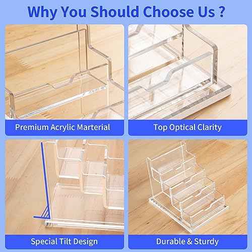 NIUBEE Clear Business Cards Holders 4 Tier Acrylic Card Holder for Business Cards, 4 Slots Business Card Display for Desk Counter, 300 Card Capacity, 1 Pack