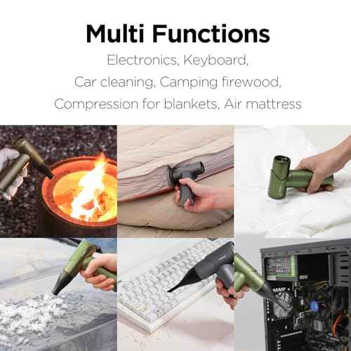 mooas Compressed Air Duster with Case, Electric Duster 100000RPM Brushless Motor, Cordless Portable Air Blower Dust Crumbs for Electronics Car pc Keyboard Camping, Replace Canned Air (Khaki)