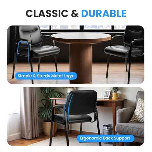 Simple Deluxe Leather Guest Chair with Padded Arm, Waiting Room Chairs Stationary Rest for Reception Area Conference Room Lobby Home Computer Desk Bedroom Elderly, 1 Pack