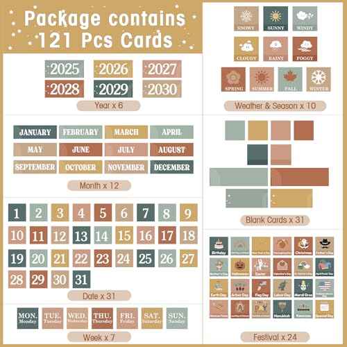 Classroom Calendar Pocket Chart Set Calendar Bulletin Board Set with Pocket Seasons Festival Weather Calendar Pocket Chart for Classroom Decoration Back to School Supplies(Modern Boho)