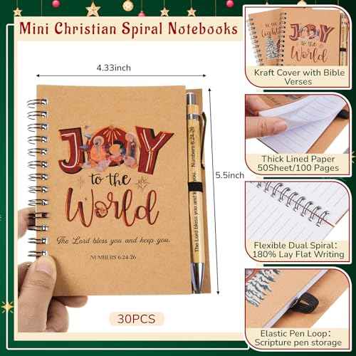 Eaasty 30 Sets Christian Spiral Notebooks Bulk with Pens Christian Gifts for Women Men,Prayer Journal, Small Notepad, Gifts for Christmas Church Members, Bible Study Groups & Church Families (Classic)