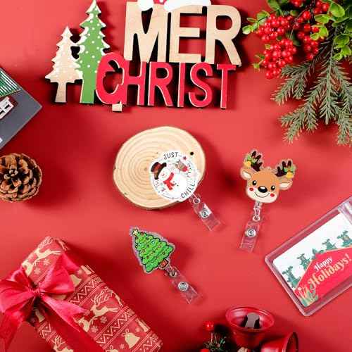 3 Pack Christmas Badge Reel Retractable with Alligator Swivel Clip Cute Holiday Badge Reels Funny Christmas Tree ID Badge Holder for Office Nurse Student