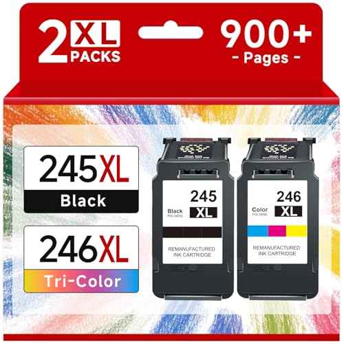 245XL 246XL Ink Cartridges for Canon Ink 245 and 246 PG245 CL246 XL Black Color Combo Pack for PIXMA MX490 TR4520 TS3322 TR4522 TR4500 TS3122 TS3300 MX492 MG2522 TS3100 TS3320 Printer (2 Pack)