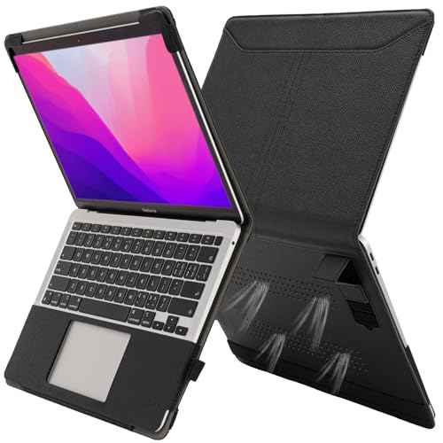 TYTX Case Compatible with MacBook Pro 13 inch 2025 2024 2023 2022-2016 M2 M1 A2338 A2289 A2251 A2159 A1989 A1706 A1708 with/Without Touch Bar, Leather Case with Vents and Stand Function, Black