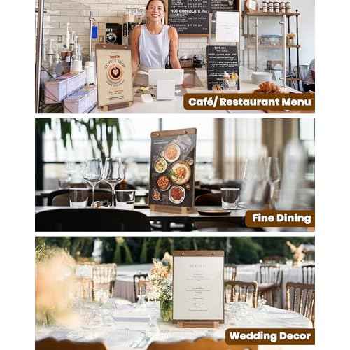 3Pack Acrylic Sign Holders 8.5 x 11 with Walnut Wood Base, Tabletop Clear Commercial Display Stand for Menu, Poster, Flyer, Table Paper Frame for Restaurant/Office/Coffee Shop Store Bar/Wedding/Hotel