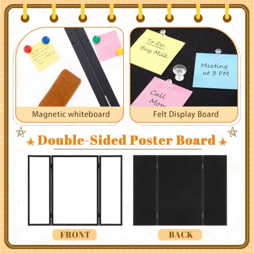 Feifeiya 48x36 Inch White-Black Trifold Display Board with Felt & Magnetic Surfaces