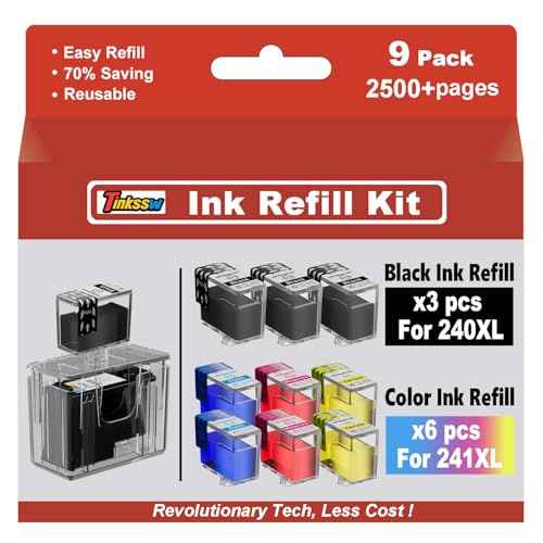 PG-240XL CL-241XL Ink Refill Compatible for Canon 240XL 241XL Combo Pack Ink Refill Value Pack with Canon PIXMA MG3620 MG3600 TS5120 MX472 Printer (9 Pack, 3 Black 2 Cyan 2 Magenta 2 Yellow)