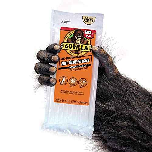 Gorilla Hot Glue Sticks, Full Size, 8" Long x .43" Diameter, 20 Count, Clear, (Pack of 1) (¬´hree P¬Ñck)