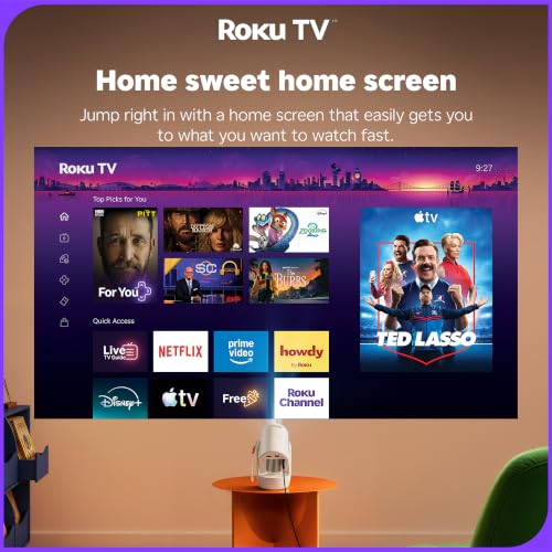 Aurzen Roku TV E1R Smart Portable Mini Projector - White, WiFi & Bluetooth