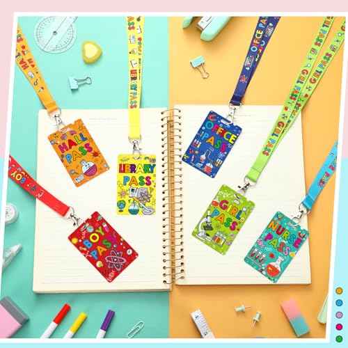 6 Pack Science Hall Passes Lanyards Unbreakable PVC Hall Pass Set with 34 Inch Lanyards for Classroom Elementary Middle School Restroom Library Office Teacher Management Supplies