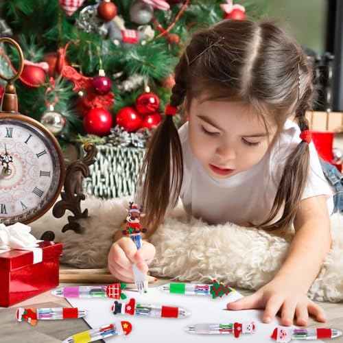 24PCS Christmas Multicolor Ballpoint Pens 4 Colors in 1, Retractable 0.7mm Cartoon Cute Fun Pens for Kids Santa Snowman Writing Pens for Holiday Party School Supplies Students Rewards