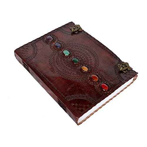 Leather Journal Book Seven Chakra Medieval Stone Embossed Handmade Book of Shadows Notebook Office Diary College Book Poetry Book Sketch Book 10 x 13 inches
