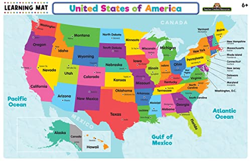 Teacher Created Resources US Map Learning Mat - Write-On/Wipe-Off Educational Tool for Kids