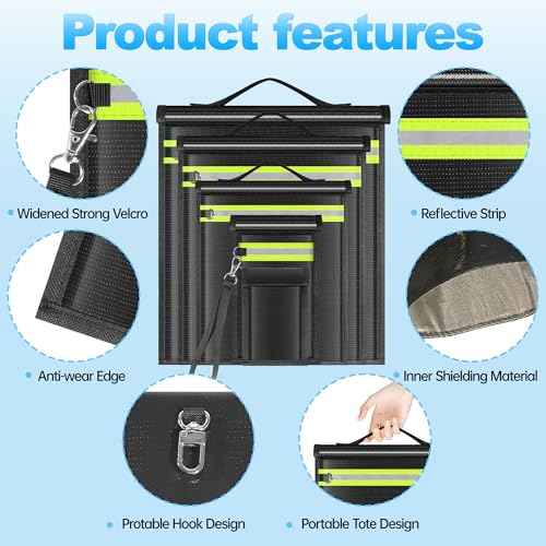 5 Pack Faraday Bags EMP Proof,Faraday Bags for Laptops Tablets Phones Car Keys,Faraday Cage with Handle&Reflective Strip,EMP bags Faraday Pouch for Electronics Fireproof Waterproof