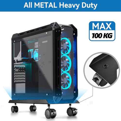 Mobile CPU Stand with Self Adhesive Cable Management Clips, Adjustable PC Tower Stand, Computer Tower Stand with 4 Caster Wheels Fits Most PC (White)