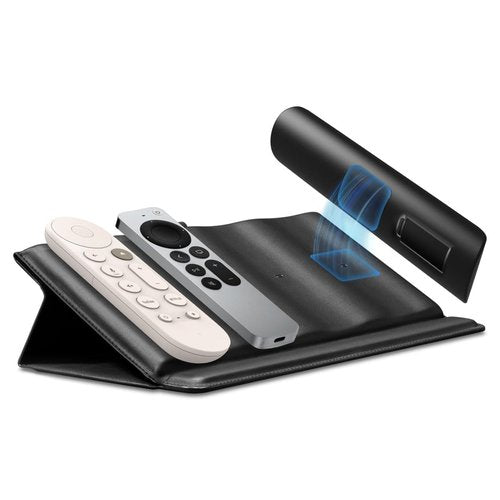 Spigen Universal Remote Control Holder Organizer Stand Magnetic PU Leather Holds Up To 4 LD401 - Black