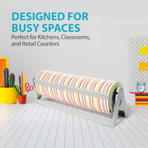 24" Wide Roll Paper Dispenser with Cutter for Desktop ? Roll Dispenser with Straight Edge Cutter ? Fits Craft, Freezer, Wrapping, Butcher Paper Roll or Cling Film ? Heavy-Duty, Grey