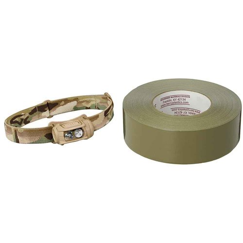 Princeton Tec Remix LED Headlamp (300 Lumens, Multicam w/Red LEDs) (RMX300-RD-MC) & Nashua - 1086199 398 Polyethylene Coated Cloth Professional Grade Duct Tape, 55m Length x 48mm Width, Olive Drab