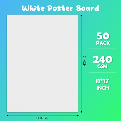 50Pcs White Poster Board by [Brand Name] - 11x17, 240G Thickness for Arts & Crafts, Signs, DIY Projects
