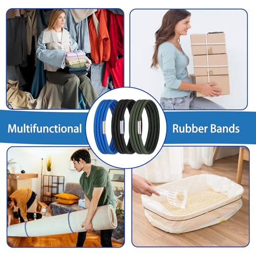 Hongmed Multi 3-Pack Trash Can Rubber Bands fits 13-30 gal, Heavy-Duty Bag Holder Set (Black/Blue/Green)