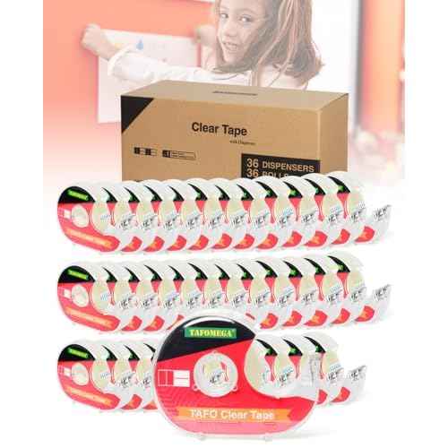 Clear Tape for Wrapping,Repairing and Adhesiving Smooth Cut Transparent Tape with Dispenser for Office & School Project 0.7 X 1000 Inch,36 Pack