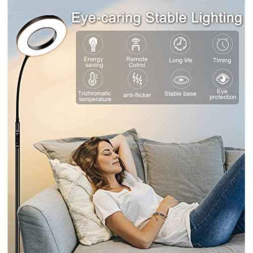 LED Reading Floor Lamp with Remote & Touch Control, Bright Adjustable Gooseneck Lamp for Living Room Bedroom Office, Eyelash Extensions tattooing Light,£¨Timer,2700K-6500K