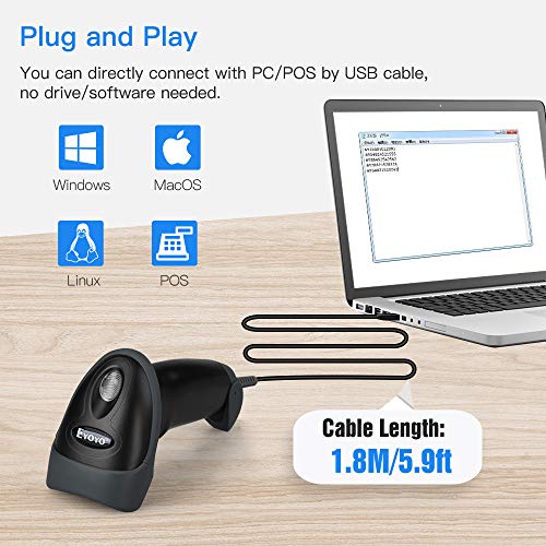 Eyoyo EYH2 Black Handheld USB 2D & 1D Barcode Scanner for POS & Mobile Payments