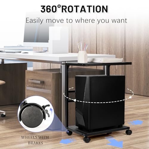 Bfttlity Computer Tower Stand 2-Tier Iron Cart with Casters - Small-Black