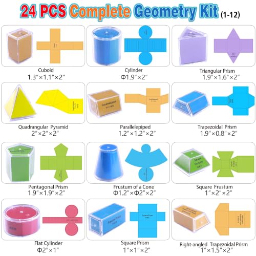 3D Geometric Solids Set with 2D Nets - Math Learning & Teaching Tools