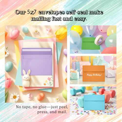 50 Pack 5x7 Envelopes, 5x7 Colored Self-Seal Envelopes for Invitations, postcard, Wedding,Greeting Cards,Photos
