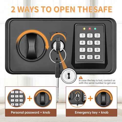 1.2 Cuft Small Home Safe Fire and Waterproof, Anti-theft Fireproof Safe Box with Digital Keypad, Spare Keys and Removable Shelf, Personal Safes for Home Money Medicine Valuables