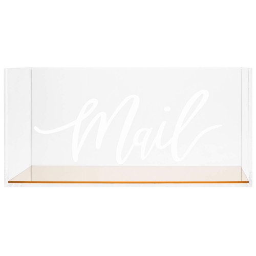 MyGift Clear Acrylic Tabletop Mail Organizer Box with Letter Word Script Design and Gold Mirror Base