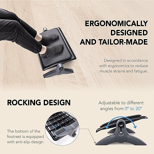 EHO Ottoman, Ergonomic Foot Rest for Under Desk, Adjustable Height and Angle, Sponge Platform, Anti-Slip, Ankle Support, Detachable Washable Cushion, Back and Leg Pain Relief, 21.6" L x 11.4" W, Black