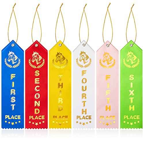 150 Pcs Horse Show Award Ribbons, 1st - 6th Place Flat Carded Set, Participation Ribbon with Event Card and Rope, Winner Recognition Ribbons for Competition, Sports Event, Contest Ornaments