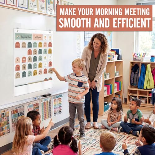 SCHOLOX White Classroom Monthly Calendar Pocket Chart with 130 Cards for Kids Learning