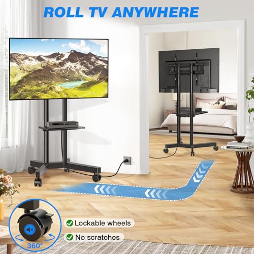 Rfiver Mobile TV Cart with 4-Outlet Power Socket, 32-75 Inch TV Stand (Black, 23-75")