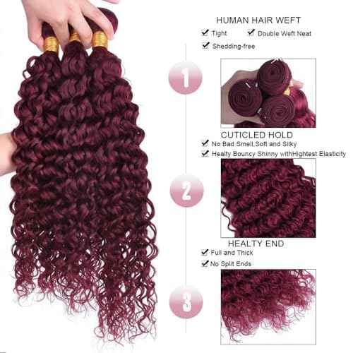 26 28 30 Inch #99J Bundles Water Wave Bundles Human Hair Burgundy Water Wave Bundle Unprocessed Brazilian Virgin Weave Hair 3 Bundle 50 Gram Per Bundle