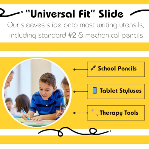 Write Right Learning Pencil Sleeves ? Soft Textured Silicone Grip for Handwriting Support and Silent Fidgeting ? Sensory-Friendly Tool for Students, Teachers, Therapists, and All Ages ? 4 Pack