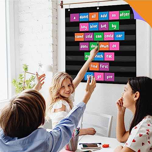 Daily Schedule Pocket Chart, Class Schedule with 7 Clear Pockets Plus 3 Over Door Hangers for Classroom Home School Schedule Organization & Time Management-Fits 3.5¡± Sentence Strips & Word Cards