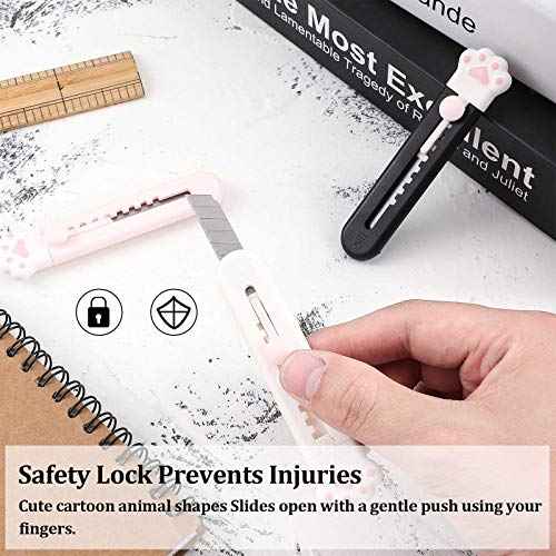 Honoson 6 Pcs Cute Box Cutter Utility Retractable Knives Cartoon Cat Lovely Paw Box Cutter Pointed Cute Cardboard Razor Knife for Office Envelope Opener DIY Crafts(6 Pieces)