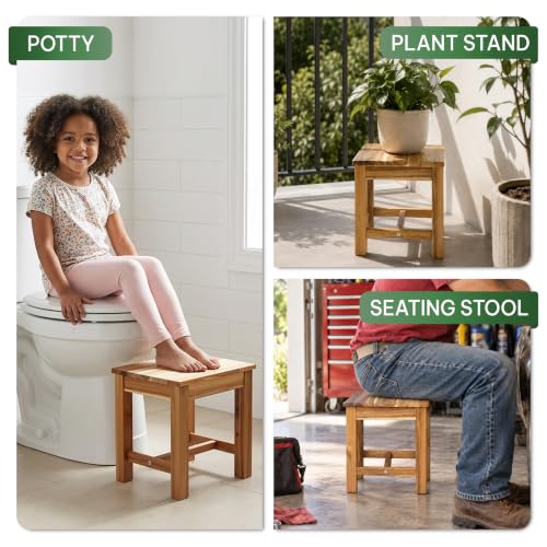 12" White Oak Wooden Step Stool - Victory Relax, Solid Acacia, Small Bathroom Stool
