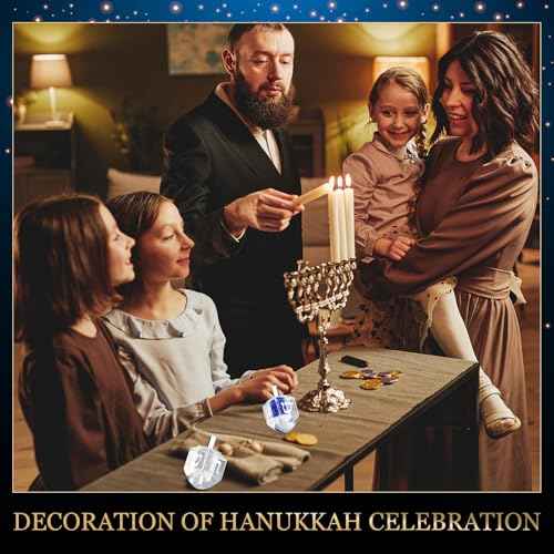 Yaomiao 2 Pack Hanukkah Dreidel, Crystal Glass Paperweight with Hebrew Letters Jewish Decor Gift Home Table Decor Glass Figurines Collectibles White and Blue