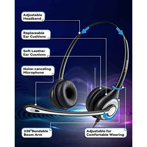 Wantek Corded Telephone Headset Mono w/Noise Canceling Mic for Avaya Aastra Allworx Adtran Alcatel Lucent AltiGen Comdial Digium Gigaset InterTel Mitel Plantronics MiVoice Landline Deskphones