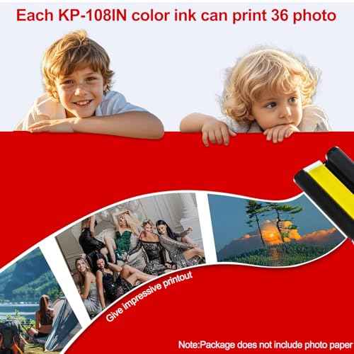 Compatible for Selphy KP-108IN KP108 3-Pack Color Ink Cartridges and 108 Sheets Paper Compatible for Canon Selphy CP1200 CP1000 CP910 CP900 CP810 Printer