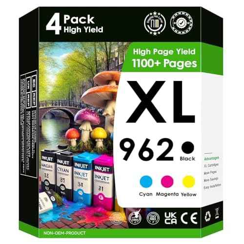 AMAZINK 962XL Ink Cartridges, 4 Pack (BK,C,M,Y) for OfficeJet Pro 9010, 9015, 9020, 9025, 9012, 9014, 9016, 9019, 9022, 9026, 9028 Printers