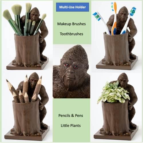 Bigfoot Pen Holder and Pencil Holder for Desk ? Sasquatch Makeup Brush and Toothbrush Holder ? Wood Ape Succulent Pot and Planter for Indoor Plants ? Bigfoot Gifts and Merchandise for Believers